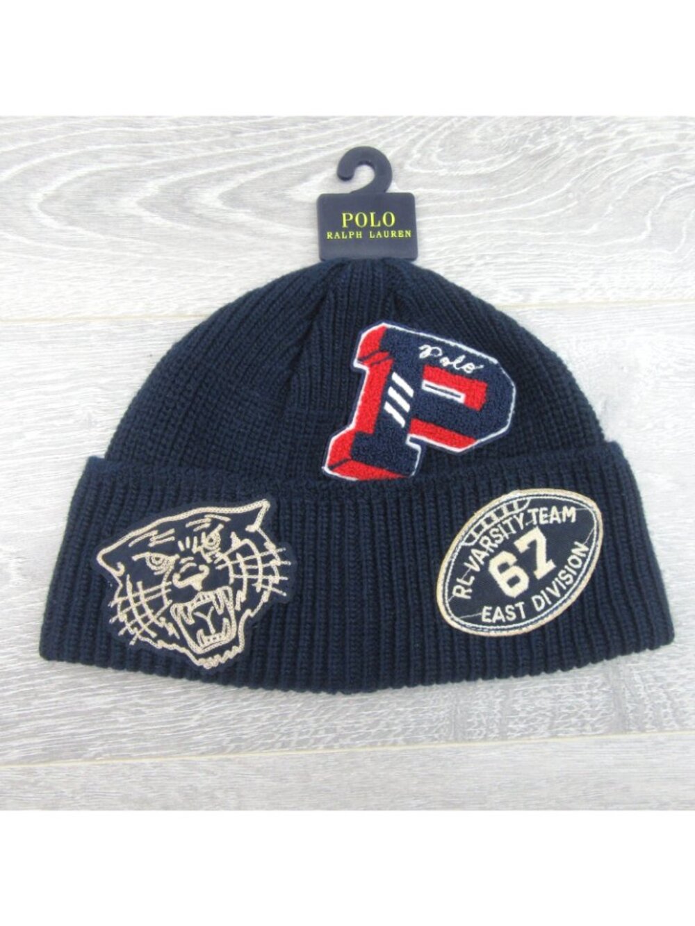 Polo Ralph Lauren RL Varsity Team Tiger Skull Beanie Cap One Size Fit Navy NWOT - Picture 2 of 6